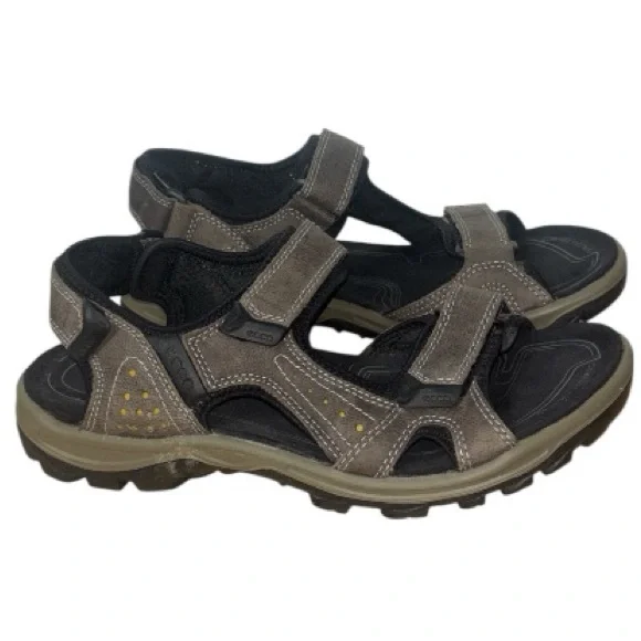 Ecco Offroad Receptor Sandals Nubuck Suede Leather Brown Black Straps Mens 43 - Picture 1 of 6